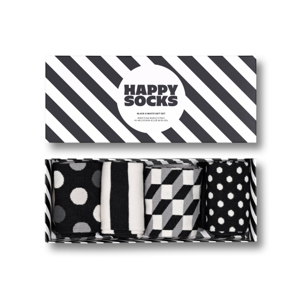 4-pack classic black & white socks gift box