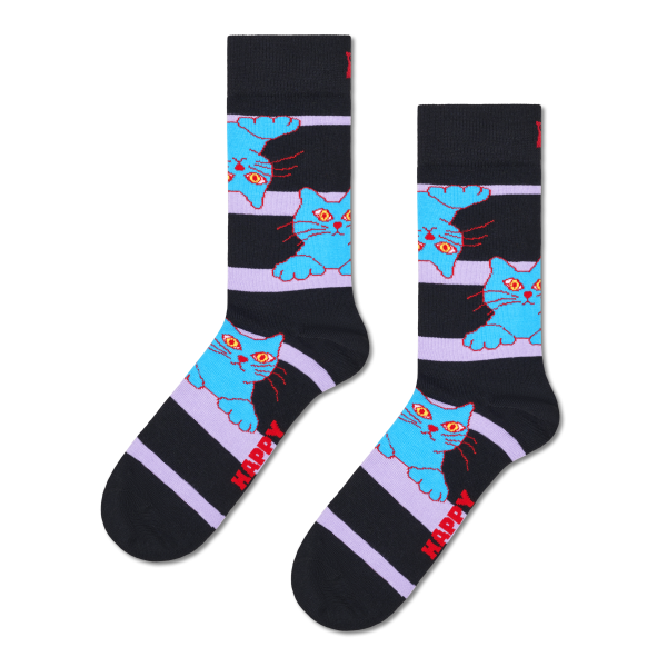 cat on a stripe socks