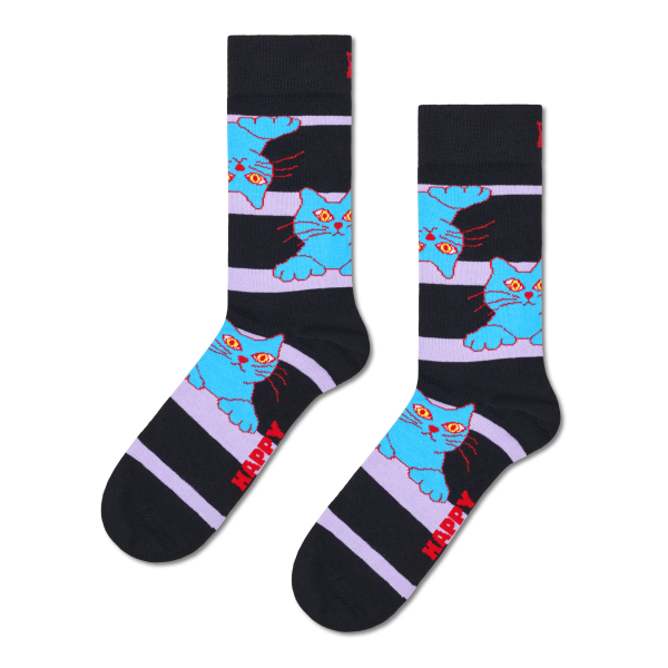 cat on a stripe socks
